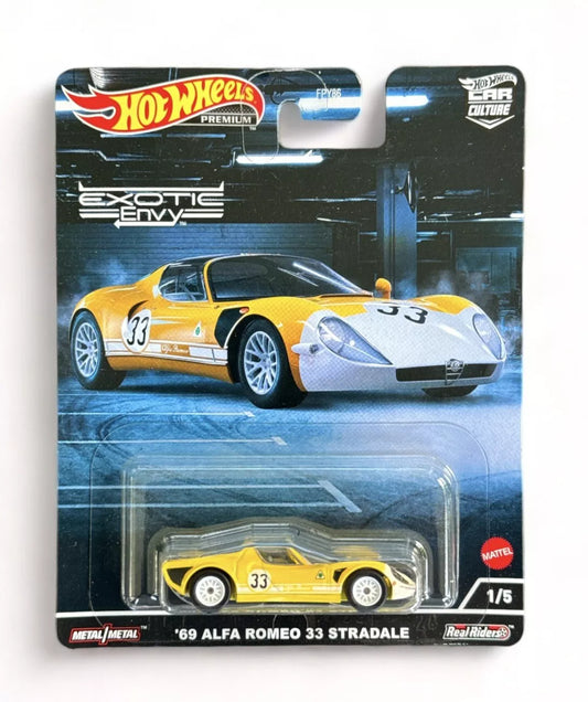 SEALED Hot wheels '69 Alfa Romeo 33 Stradale Yellow 2022 Car Culture Exotic Envy 1/5